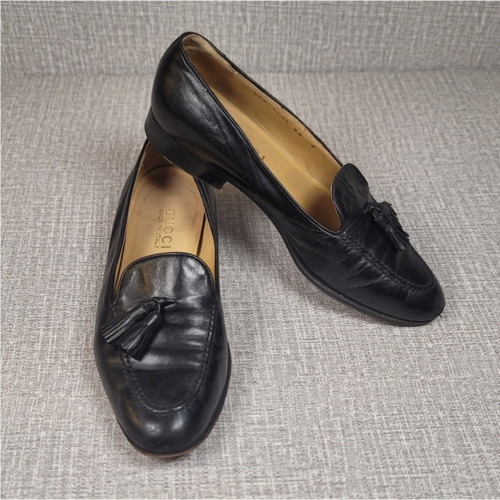 GUCCI Black Leather - Tassel Loafers W Size 37 / US 7
